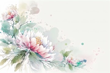 Elegant hand drawn artistic flowers and leaves background in soft pastel colors. Abstract floral template with empty space