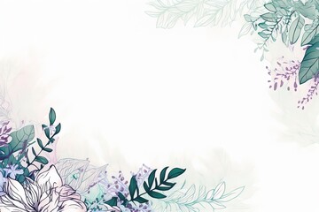 Elegant hand drawn artistic flowers and leaves background in soft pastel colors. Abstract floral template with empty space