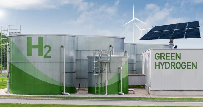 Green hydrogen factory concept. Hydrogen production from renewable energy sources	