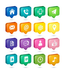 colorful web icon set in speech bubble 3d. Website set icon vector. for computer and mobile. Contact information icon collection on speech bubble 3d