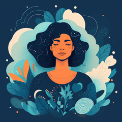 illustration of a person practicing mindfulness or meditation as part of their mental health routine. Generative AI.