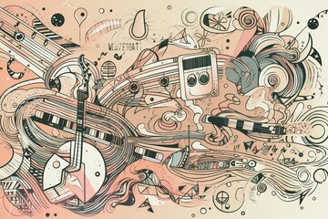 Hand drawn music doodles vector illustration, Generative AI