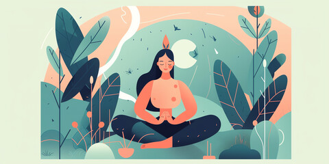 illustration of a person practicing mindfulness or meditation as part of their mental health routine. Generative AI.
