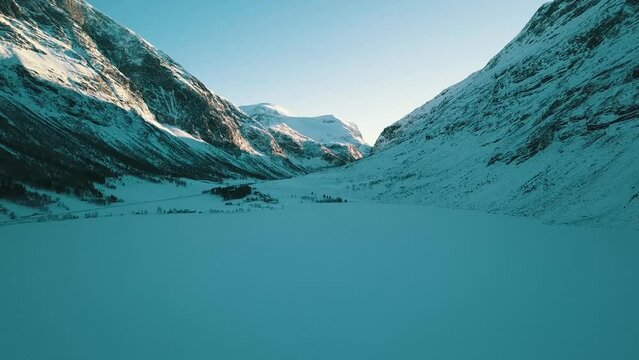 Frozen mountain lake among the mountains