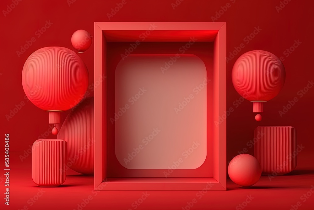 Poster chinese lanterns on an abstract red backdrop, with a simple red display. generative ai