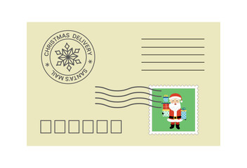 Envelope to North Pole for Santa with stamp, seals. Letter. Christmas envelope. Vector