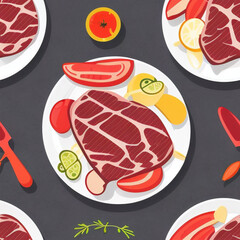 Steak, tiles pattern texture seamless illustration flat