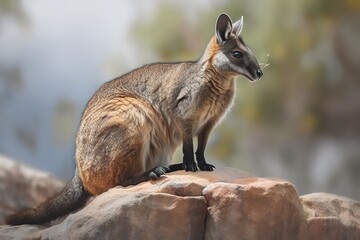 A rock wallaby standing on a rock, Generative AI