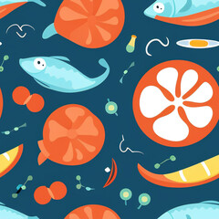 Seafood, tiles pattern texture seamless illustration flat