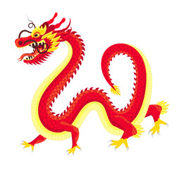 Traditional red chinese dragon. 2024 Zodiac sign. Vector illustration.