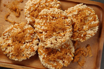 Khaotan - Rice Crispy, a traditional Thai dessert sprinkled with sugar.