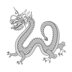 Traditional black white chinese dragon. 2024 Zodiac sign. Vector illustration.