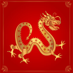 Fototapeta premium Traditional golden chinese dragon. 2024 Zodiac sign. Vector illustration.