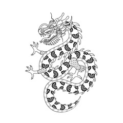 Traditional black white chinese dragon. 2024 Zodiac sign. Vector illustration.