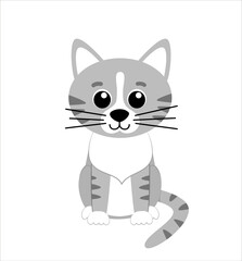 Kitty. Cute grey kitten. Little cat. Flat, cartoon, vector