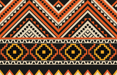 Ikat geometric folklore ornament. Tribal ethnic vector texture. Seamless striped pattern in Aztec style. Figure tribal embroidery. Indian, Scandinavian, Gypsy, Mexican, folk pattern. Boho chic design.