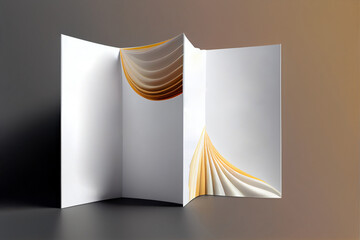 Business mockup with bi-fold brochure isolated on dark background. Template can be used for your showcase, AI Generated