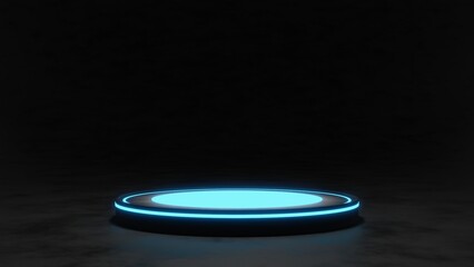 Sci-Fi Futuristic Podium, Futuristic blue Glowing Empty Showcase.Blank product pedestal for product presentation.Future background for design technology Sci-fi interior concept.3d Rendering.