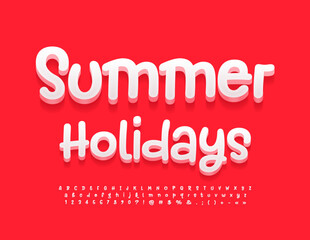 Vector funny sign Summer Holidays with 3D calligraphic Font. Handwritten Alphabet Letters, Numbers and Symbols set