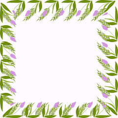 Fototapeta na wymiar Design a beautiful frame of spring flowers. For a postcard, banner, poster, invitation. Place to insert text. Vector illustration.