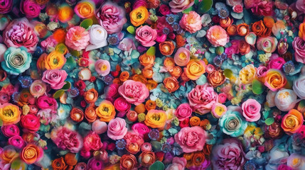 Fototapeta na wymiar Colorful Detailled Beautiful Flowers Roses Background (Edited Generative AI)