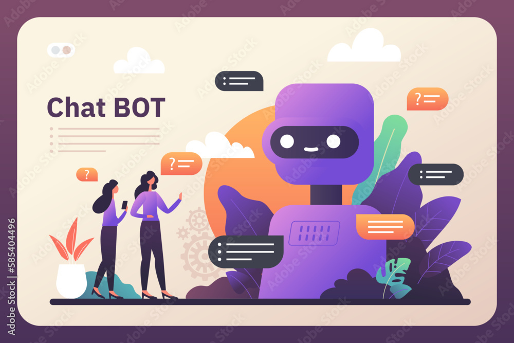 Poster chatbot robot providing online assistance. chat gpt conversation with a person. use of ai in custome