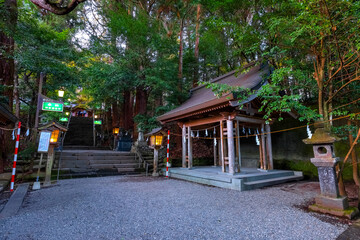 Miyazaki, Japan - Nov 24 2022: Takachiho Shrine founded over 1,900 year, Ninigi no Mikoto, the grandchild of Amaterasu Omikami. It's widely worshipped for its deity of marriage and purification