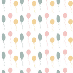 Vector seamless pattern for baby shower with cute baby elements footprints, babycloths and baloons. Nice printing design for fabric, paper or wallpaper that can be used for baby shower party.