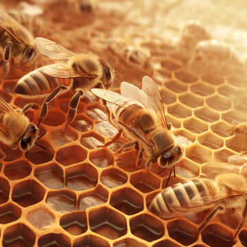 abeilles dans une ruche en gros plan - IA Generative