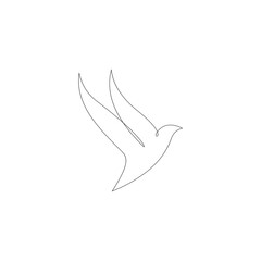 Flying bird one line logo drawing. Vector linear illustration. Spring card or poster.