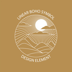 Linear boho icons. Bohemian style logotypes in vector for fashion, beauty, mental and treatment industries. Abstract design elements for decoration in modern minimalist style for social media posts.