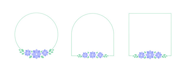 Pastel lavender floral frame set. Botanical flower border vector illustration. Simple elegant romantic style for wedding events, signs, logo, labels, social media posts, etc.