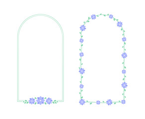 Floral pastel clematis arch frame set. Botanical flower border vector illustration. Simple elegant romantic style for wedding events, signs, logo, labels, social media posts, etc.