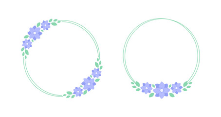 Round lavender floral frame set. Botanical flower border vector illustration. Simple elegant romantic style for wedding events, signs, logo, labels, social media posts, etc.