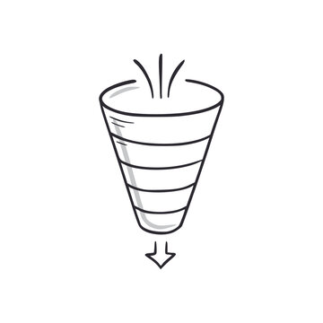 Sale, marketing funnel doodle. Funnel conversion hand drawn sketch style icon. Business marketing, sale filter doodle drawn concept. Vector illustration.