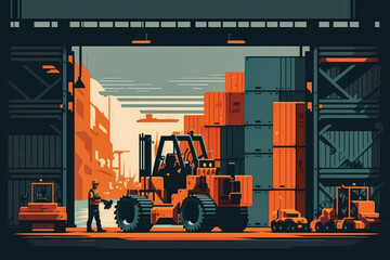 Container Yard with Workers and a Forklift, generative ai