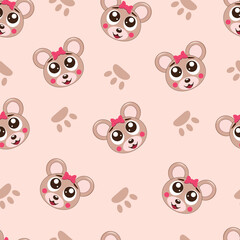 Fototapeta premium Seamless colorful bear face pattern vector illustration 