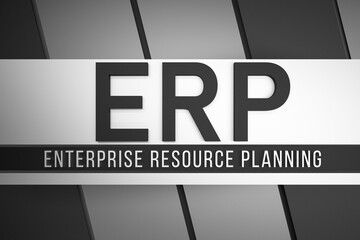 ERP Enterprise Resource Planning. Organizational strategy for the integration of production and operations. 3D render.
