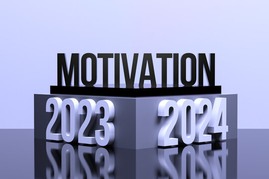 MOTIVATION 2023-2024. Motivation text concept on the podium. Motivation, coaching, business success. 3D render