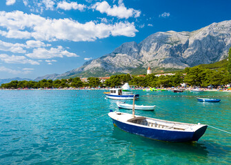 Fototapeta na wymiar view on Promajna on Makarska Riviera in Dalmatia in Croatia