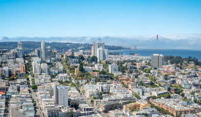 Fototapeta premium San Francisco view from top of the historical Coit Tower across the panoramic city shape