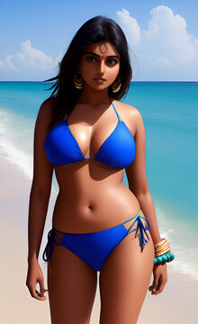 woman in bikini on the beach. generative AI.