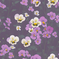 Pansy,  oil paint tiles pattern texture seamless illustration flat