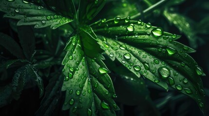 water drops on a green leaf plant, photorealistic image, generative AI