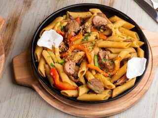 pasta with vegetables and meat,pasta
