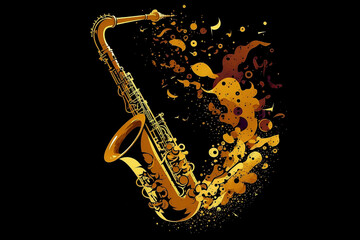 Jazz saxophone player illustration for jazz poster generated by AI. - obrazy, fototapety, plakaty