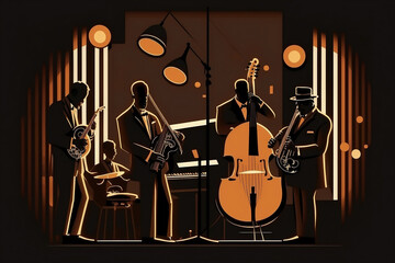 Fototapeta premium Jazz saxophone player illustration for jazz poster generated by AI.