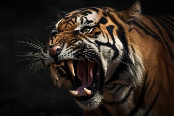 Fototapeta na wymiar portrait of a screaming tiger, photorealistic, generative AI