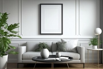 Naklejka na ściany i meble mock up poster frame in modern and simple living room interior background