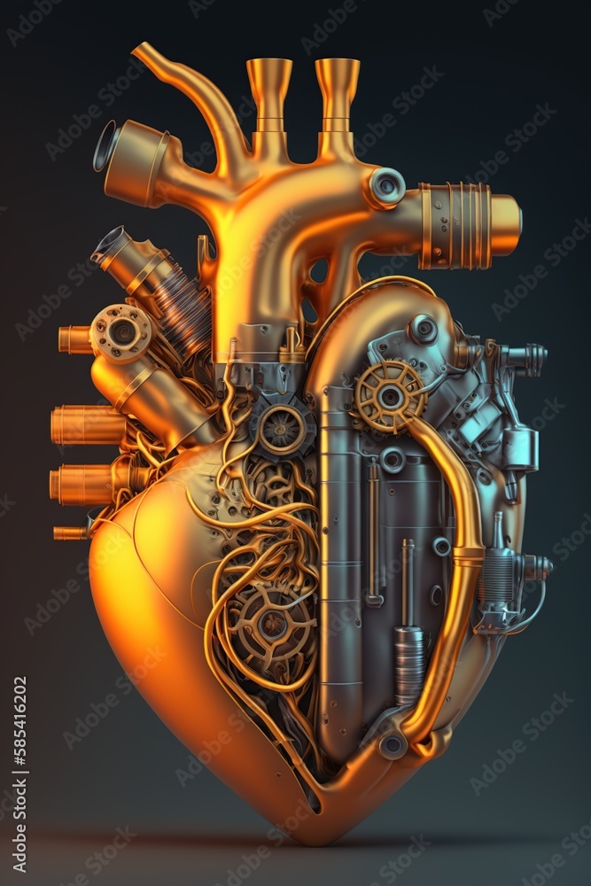 Poster heart and mechanisms - beautiful blend made with generative ai